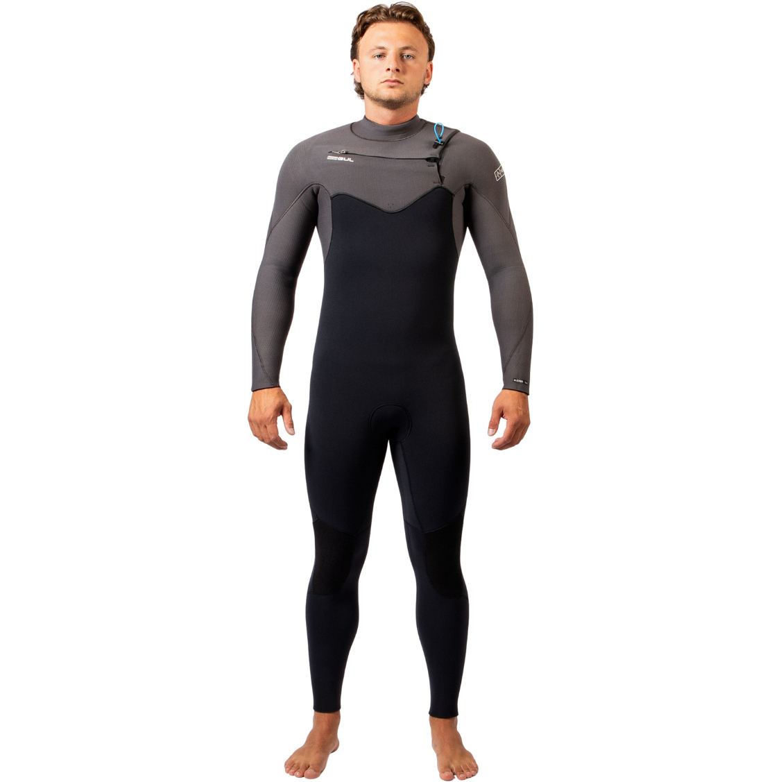 2025 Gul Mens Yulex Flexor 5/4mm Chest Zip Wetsuit FX1221-BKGY - Black / Grey